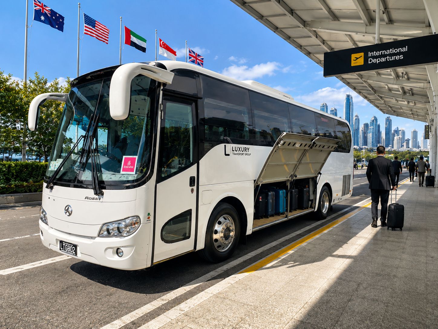 LTG crew coach loading luggage at International Departures
