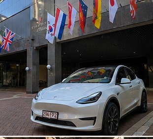 Premium electric vehicle outside a hotel